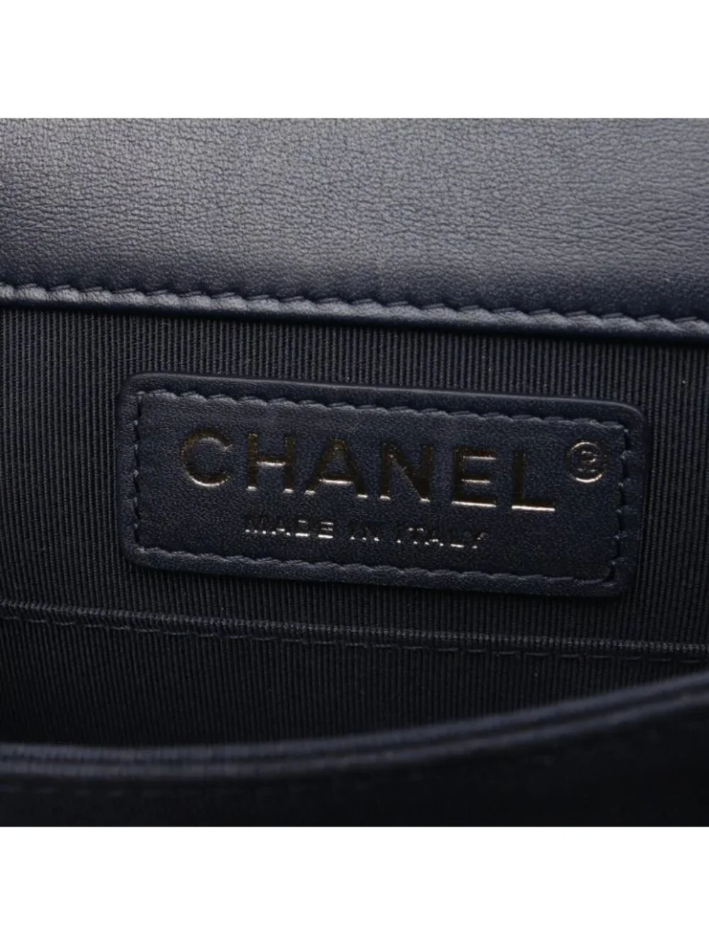 Chanel Shoulder Bag Boy North South Border Gold Navy Lambskin Chain